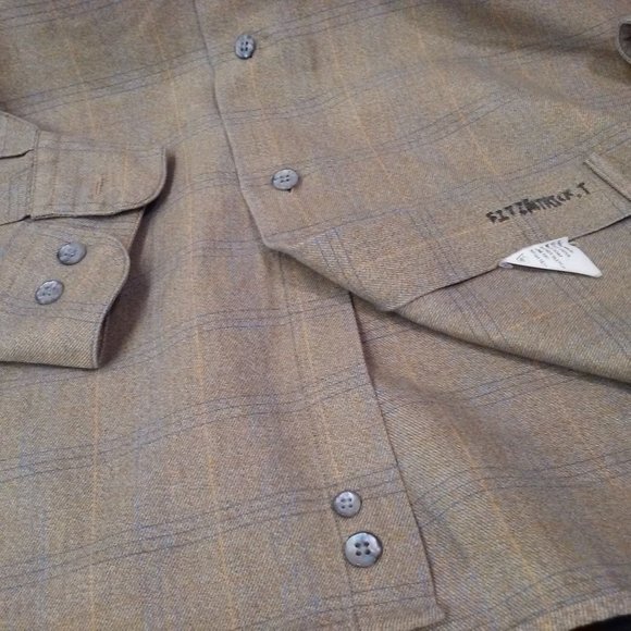 Vintage Gillio Premier LS Plaid Shirt Shell Button-Down Men-L Pocket Cotton Tan - Picture 6 of 12